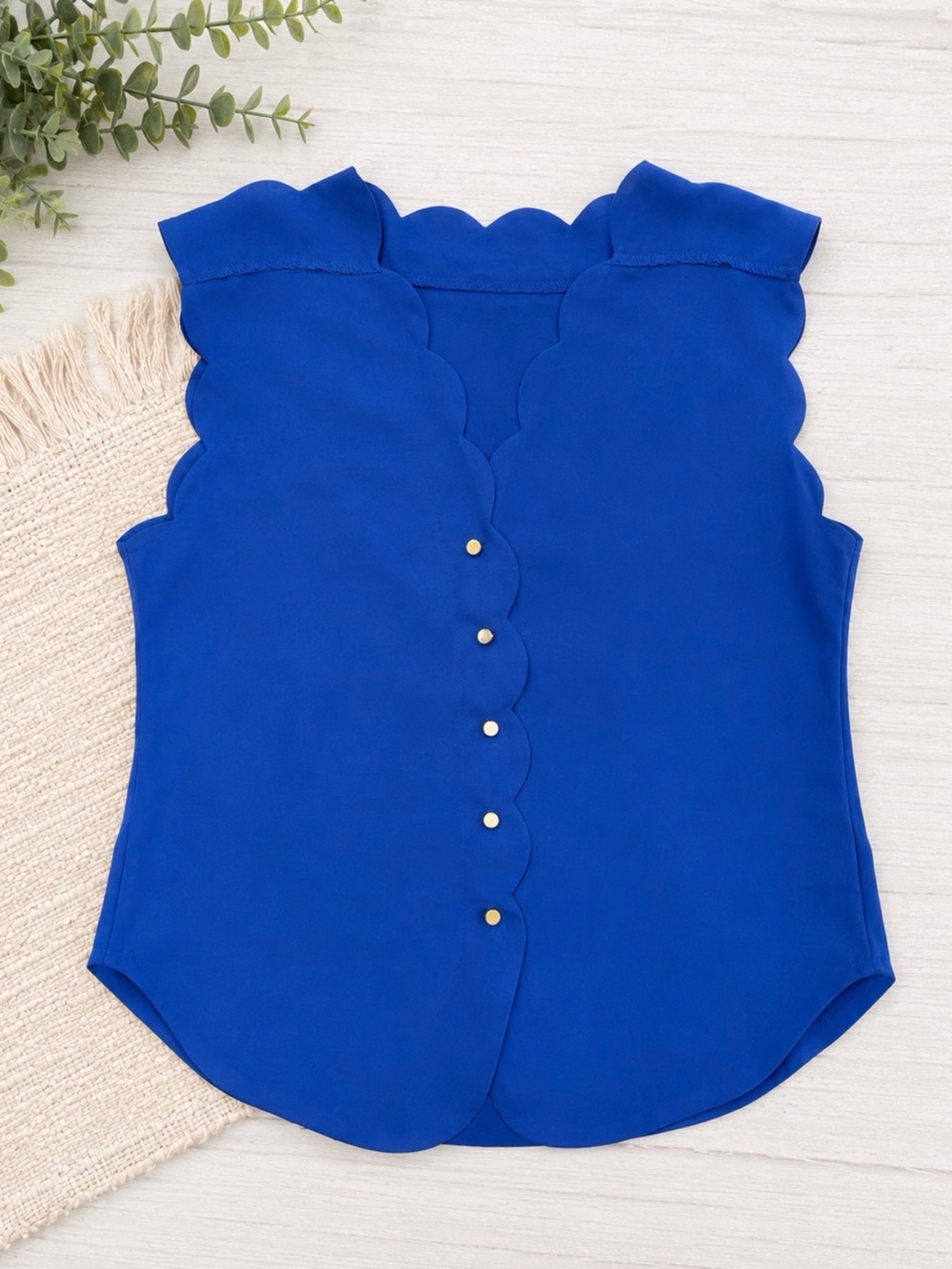 Papaya Royal Blue Scalloped Button-Front Sleeveless Blouse